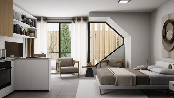 Ateities Namai – Apartamenty typu studio, Cypr Północny. Wizualizacja typu mieszkania