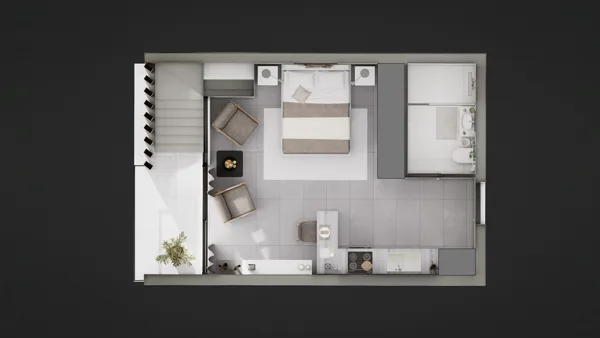 Ateities Namai – Apartamenty typu studio, Cypr Północny. Wizualizacja typu mieszkania