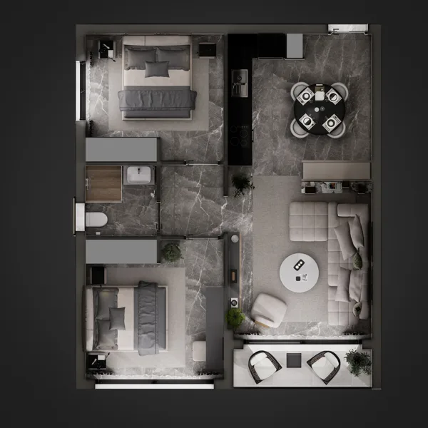 Žaliasis horizontas – 2+1 tipo apartamentai su sodu, Šiaurės Kipras. Būsto tipo vizualizacija